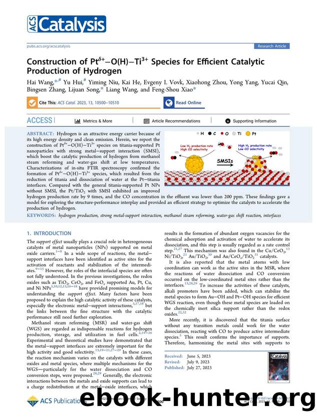 Construction of PtÎ´+âO(H)âTi3+ Species for Efficient Catalytic Production of Hydrogen by unknow