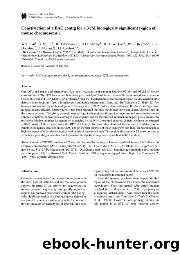Construction of a BAC Contig for a 3&#x2009;cM Biologically Significant Region of Mouse Chromosome 1 by Unknown