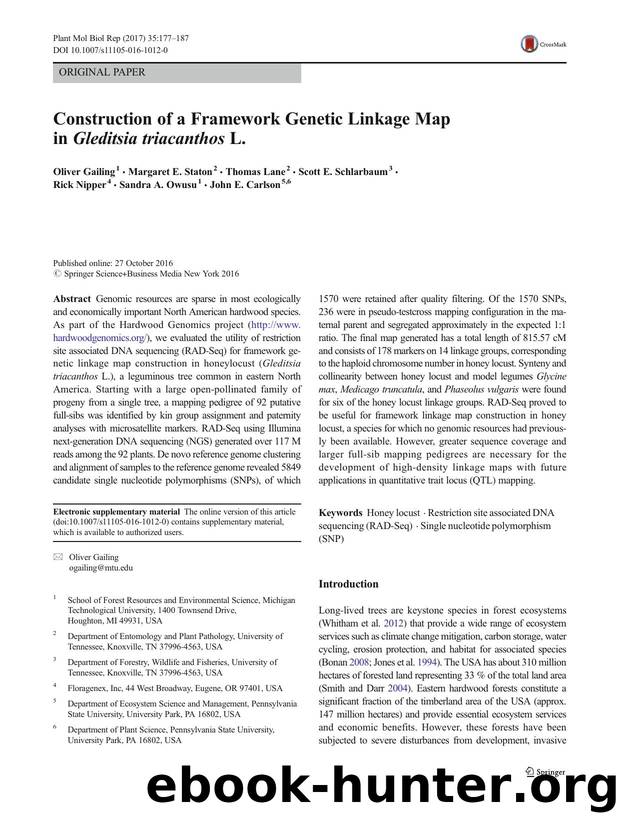 Construction of a Framework Genetic Linkage Map in Gleditsia triacanthos L. by unknow