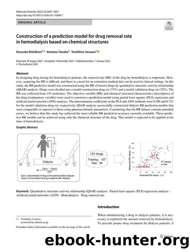 Construction of a prediction model for drug removal rate in hemodialysis based on chemical structures by Kousuke Nishikiori & Kentaro Tanaka & Yoshihiro Uesawa