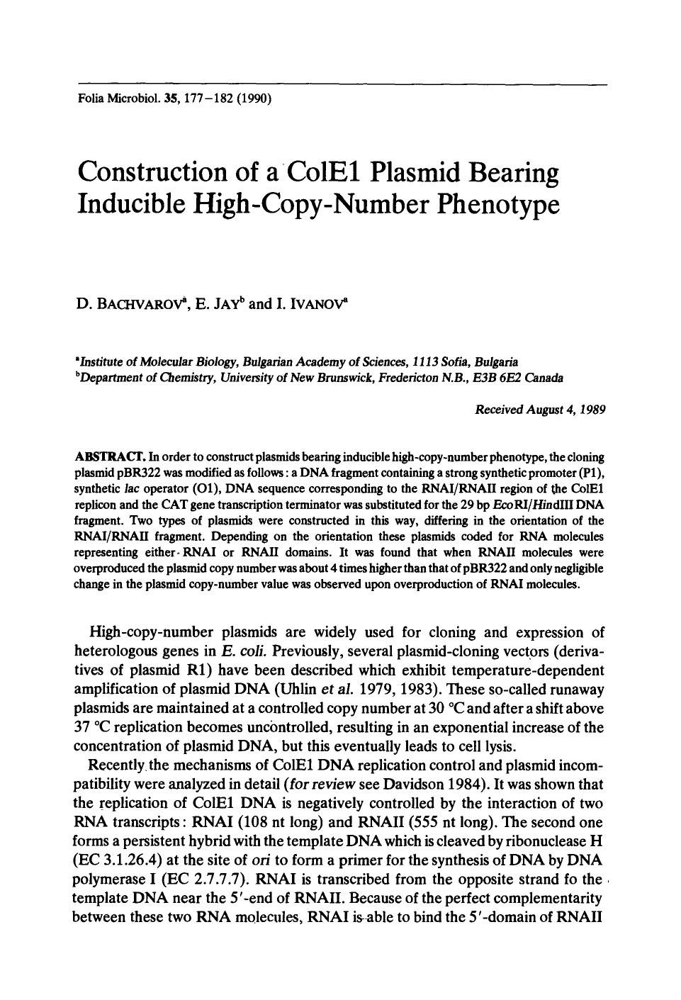 Construction of aCColE1 plasmid bearing inducible high-copy-number phenotype by Unknown