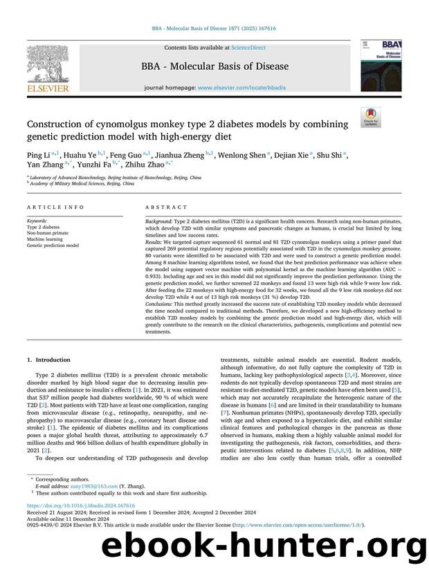 Construction of cynomolgus monkey type 2 diabetes models by combining genetic prediction model with high-energy diet by unknow