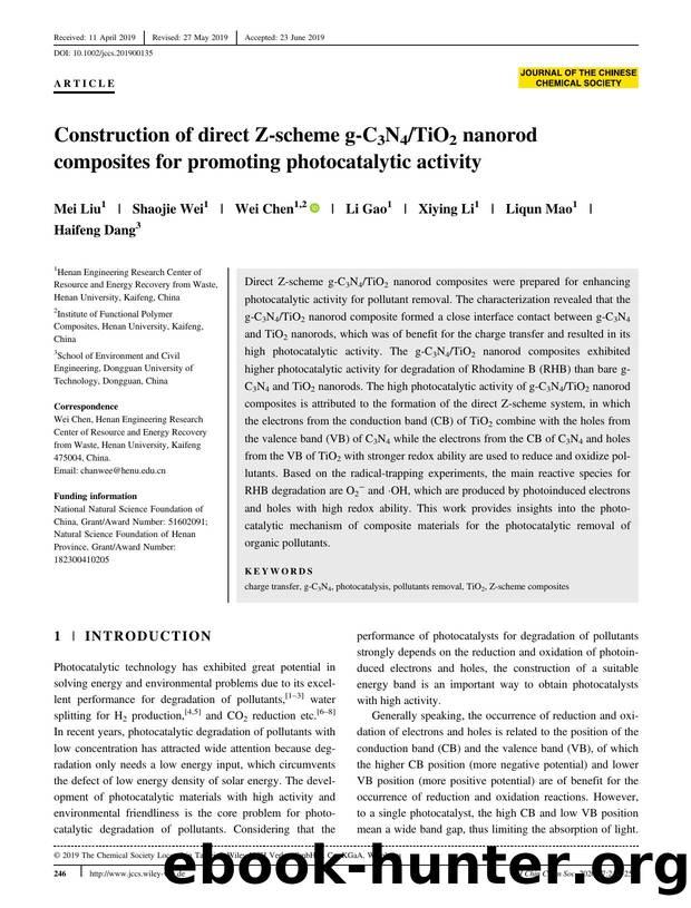 Construction of direct Z-scheme g-C3N4TiO2 nanorod composites for promoting photocatalytic activity by Unknown