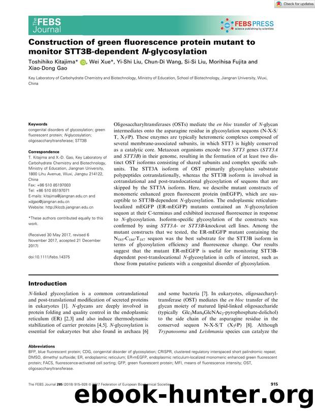 Construction of green fluorescence protein mutant to monitor STT3Bâdependent Nâglycosylation by Unknown