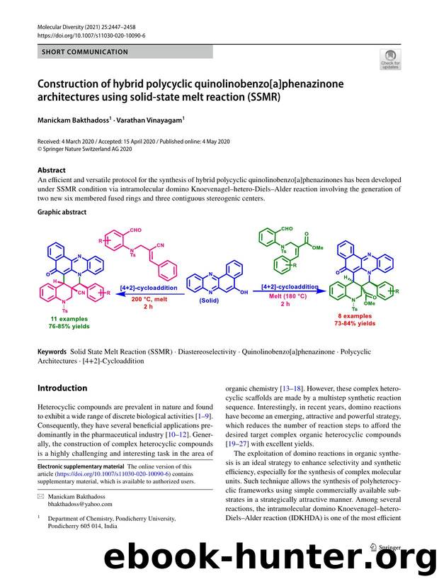 Construction of hybrid polycyclic quinolinobenzo[a]phenazinone architectures using solid-state melt reaction (SSMR) by Manickam Bakthadoss & Varathan Vinayagam