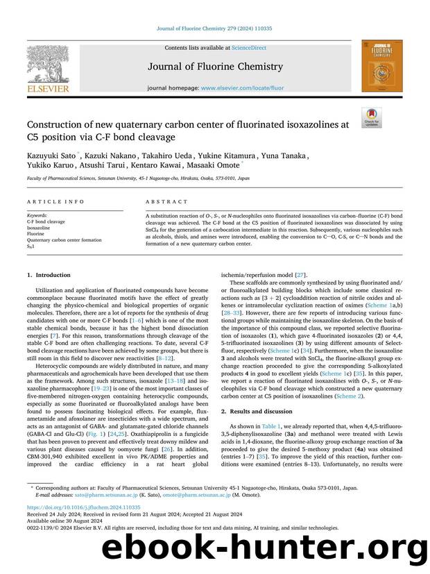Construction of new quaternary carbon center of fluorinated isoxazolines at C5 position via C-F bond cleavage by unknow