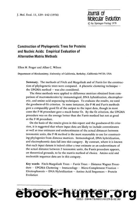 Construction of phylogenetic trees for proteins and nucleic acids: Empirical evaluation of alternative matrix methods by Unknown