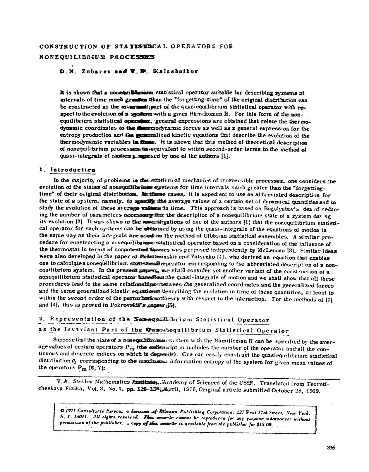 Construction of statistical operators for nonequilibrium processes by Unknown