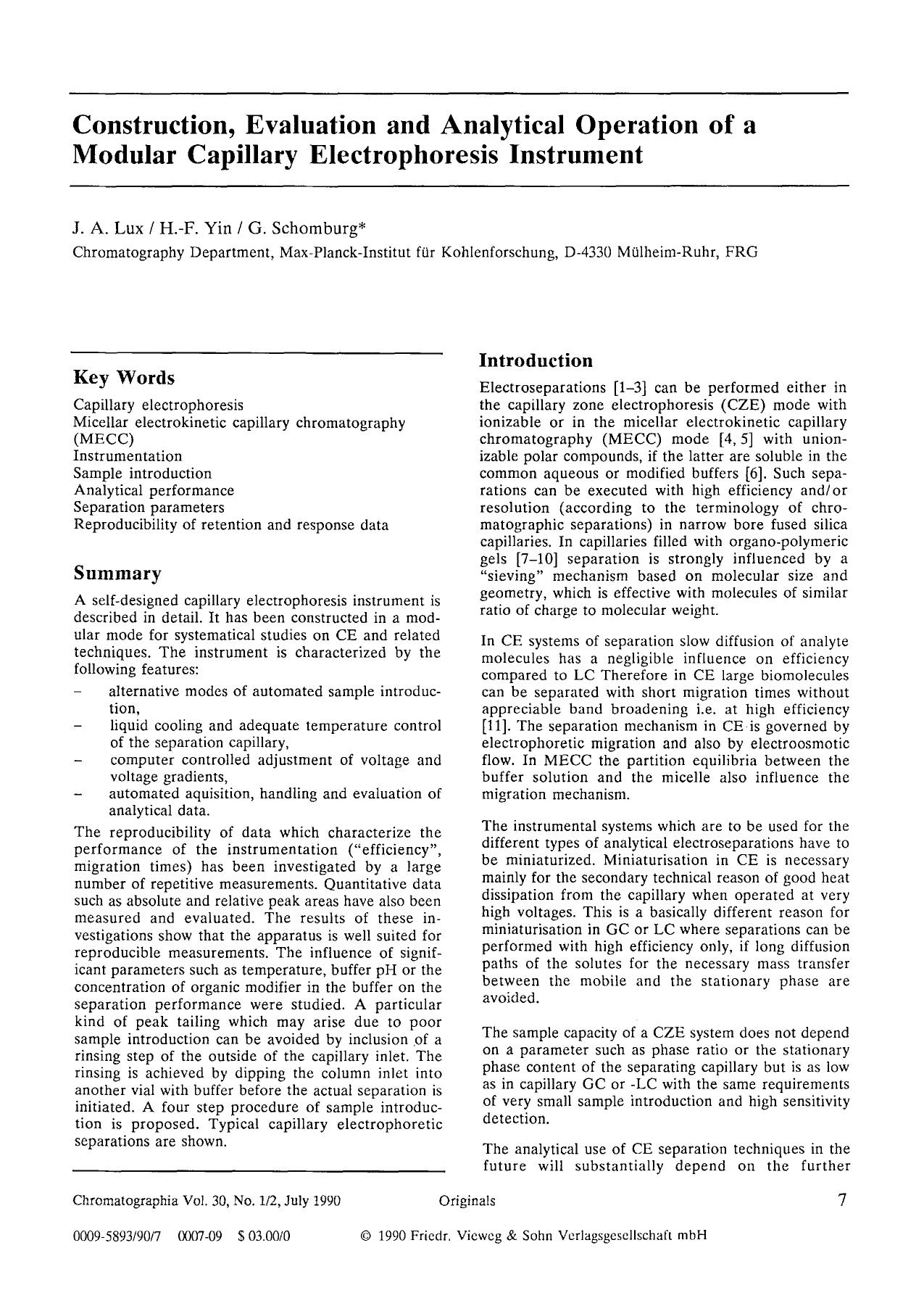 Construction, evaluation and analytical operation of a modular capillary electrophoresis instrument by Unknown