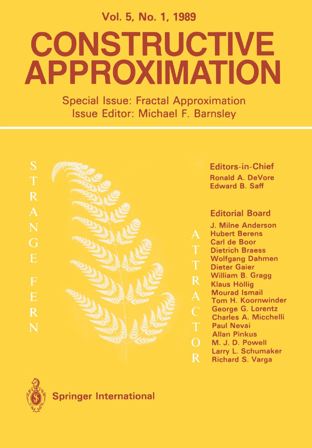 Constructive Approximation: Special Issue: Fractal Approximation by unknow