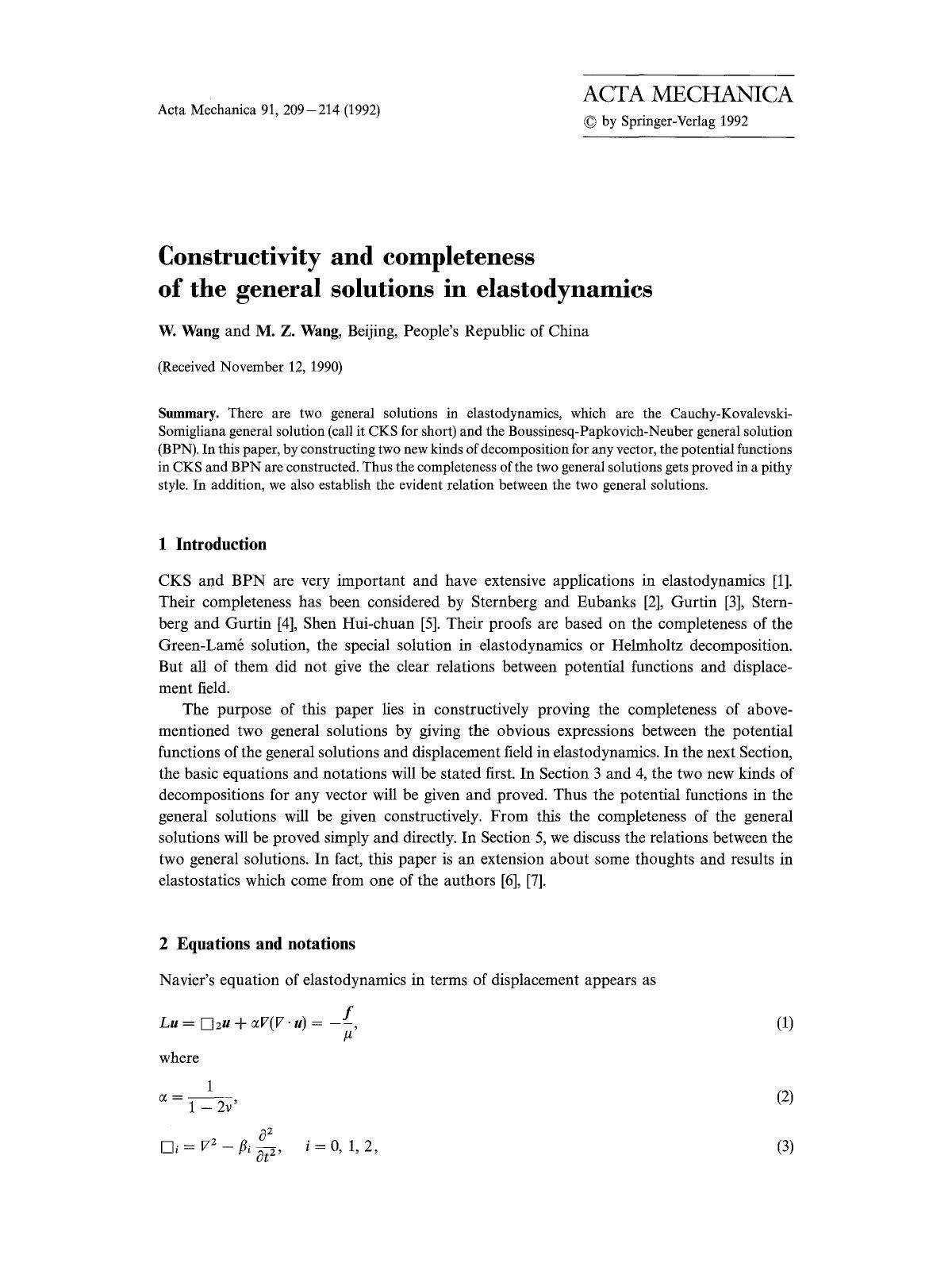 Constructivity and completeness of the general solutions in elastodynamics by Unknown