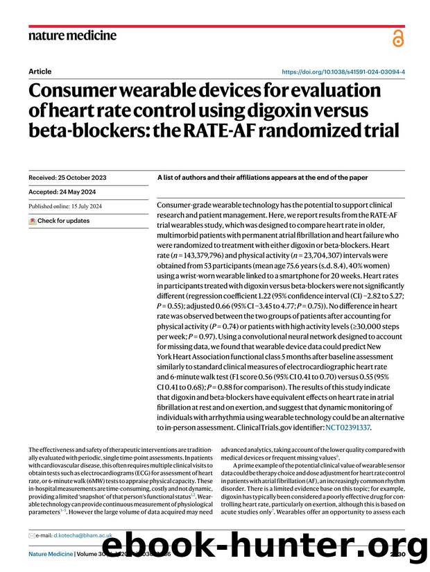 Consumer wearable devices for evaluation of heart rate control using digoxin versus beta-blockers: the RATE-AF randomized trial by unknow