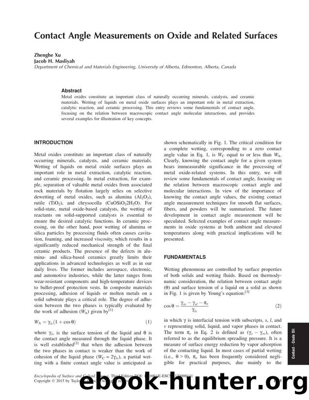 Contact Angle Measurements on Oxide and Related Surfaces by Zhenghe Xu & Jacob H. Masliyah