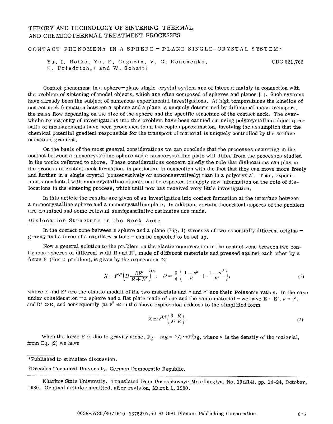 Contact phenomena in a sphere-plane single - Crystal system by Unknown