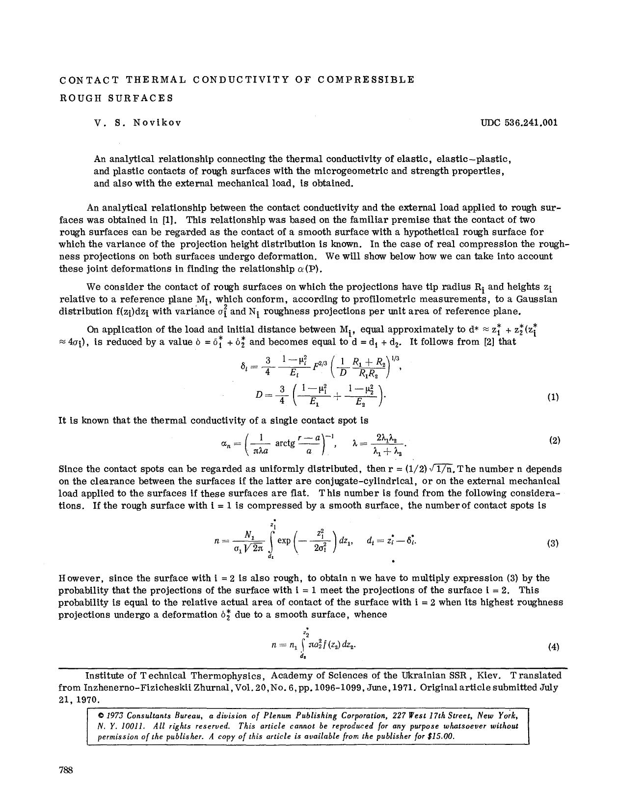 Contact thermal conductivity of compressible rough surfaces by Unknown