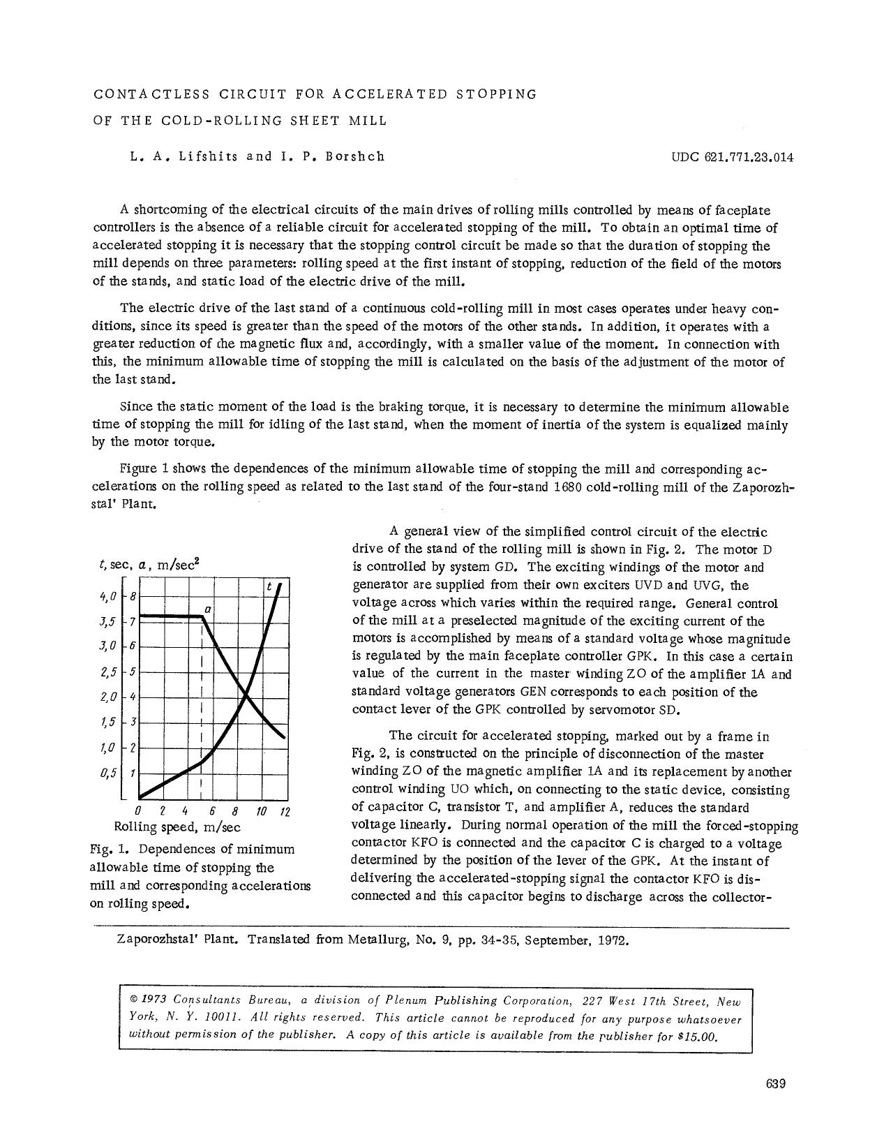 Contactless circuit for accelerated stopping of the cold-rolling sheet mill by Unknown