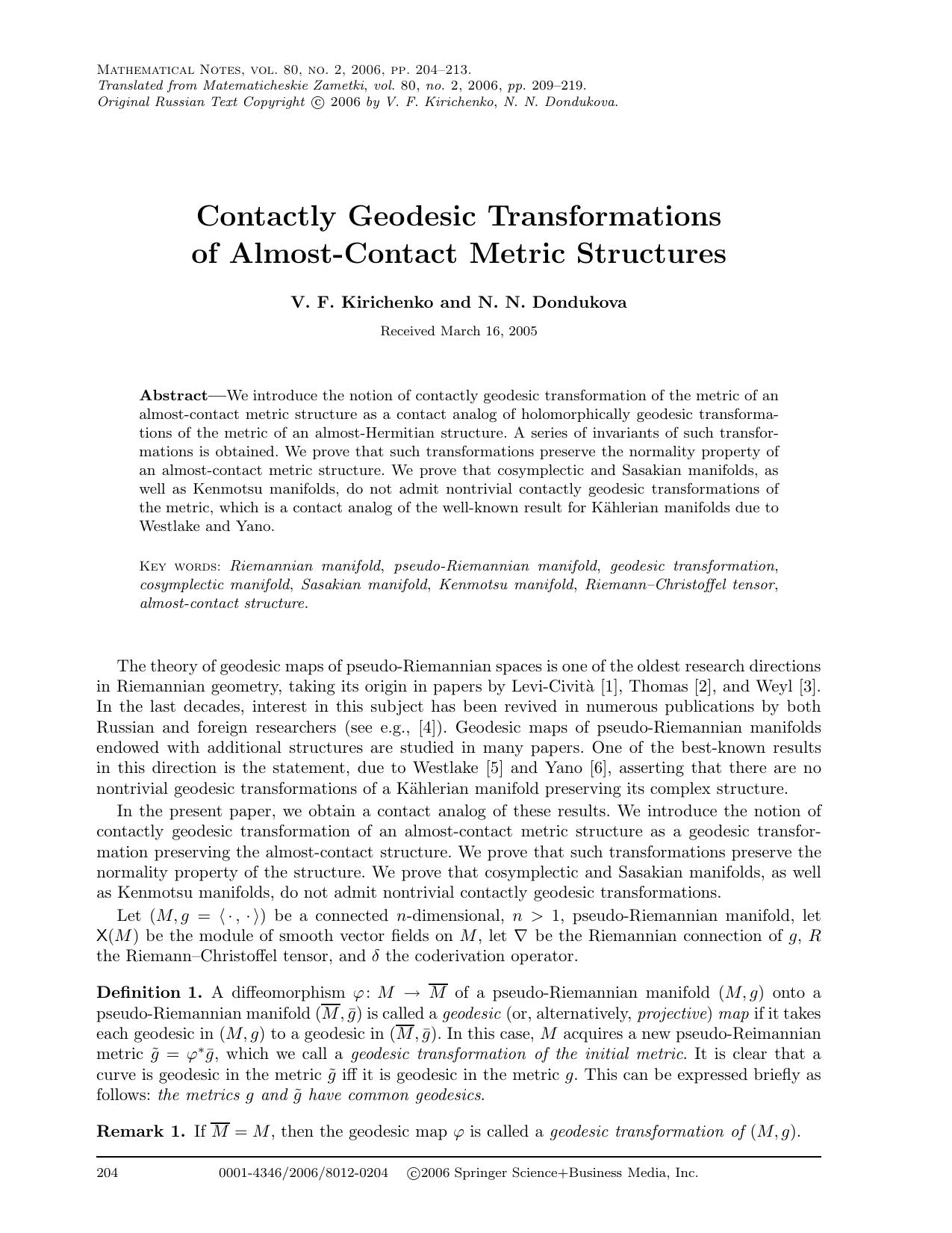 Contactly geodesic transformations of almost-contact metric structures by Unknown