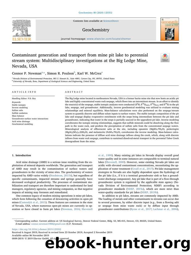 Contaminant generation and transport from mine pit lake to perennial stream system_ Multidisciplinary investigations at the Big Ledge Mine, Nevada, USA by Connor P. Newman & Simon R. Poulson & Karl W. McCrea