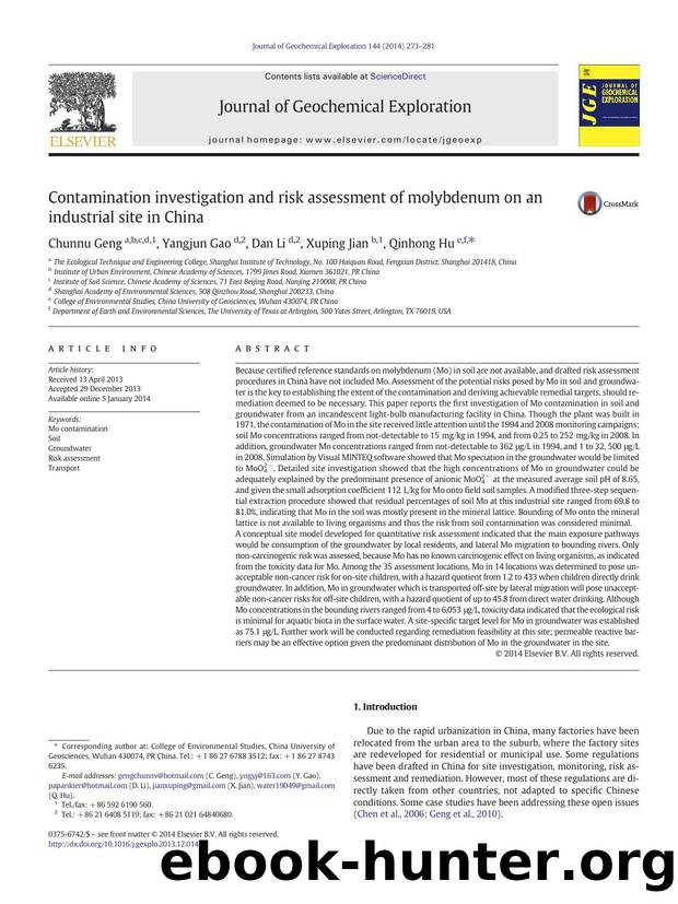 Contamination investigation and risk assessment of molybdenum on an industrial site in China by Unknown