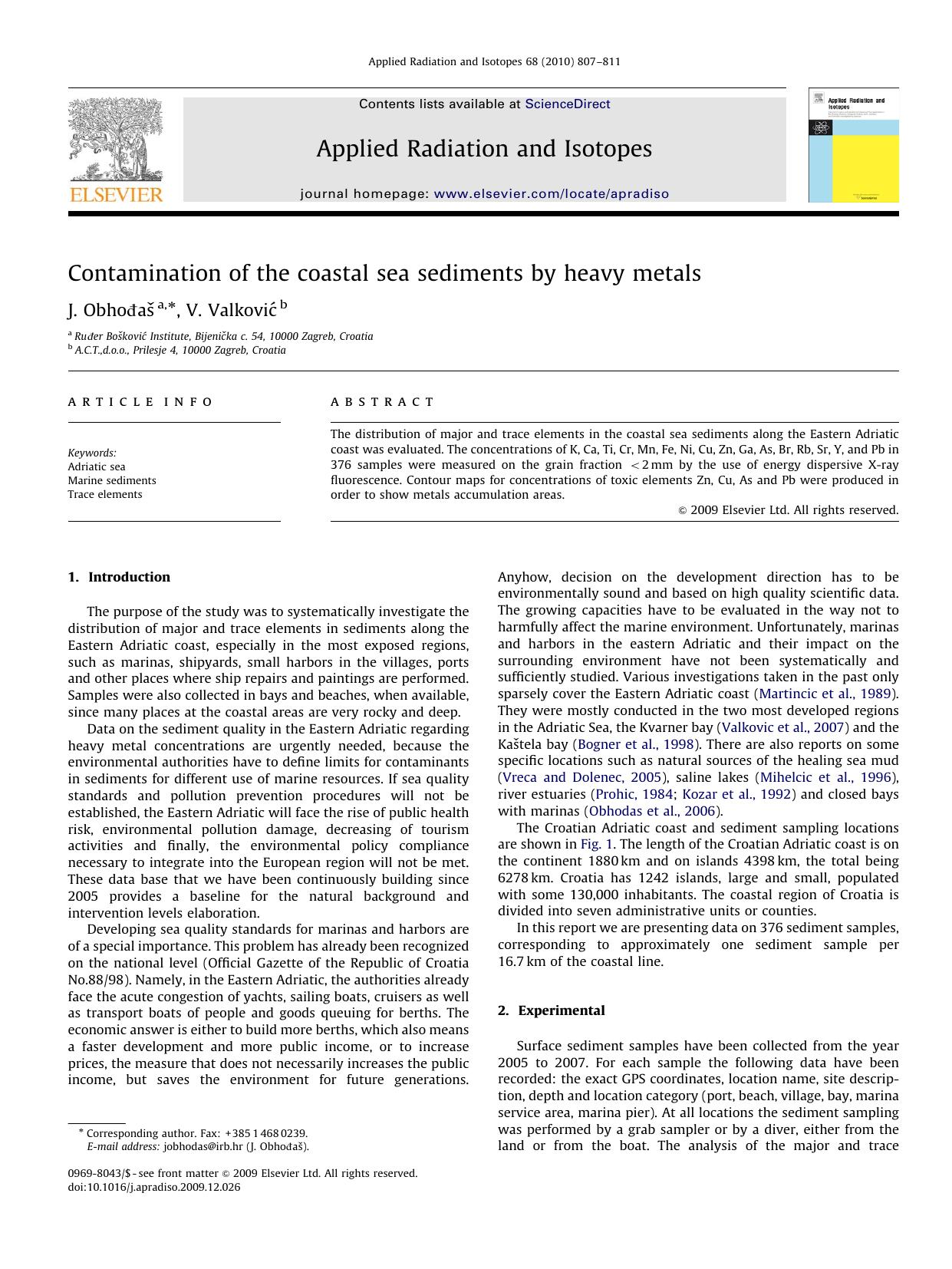Contamination of the coastal sea sediments by heavy metals by J. Obhođaš; V. Valković