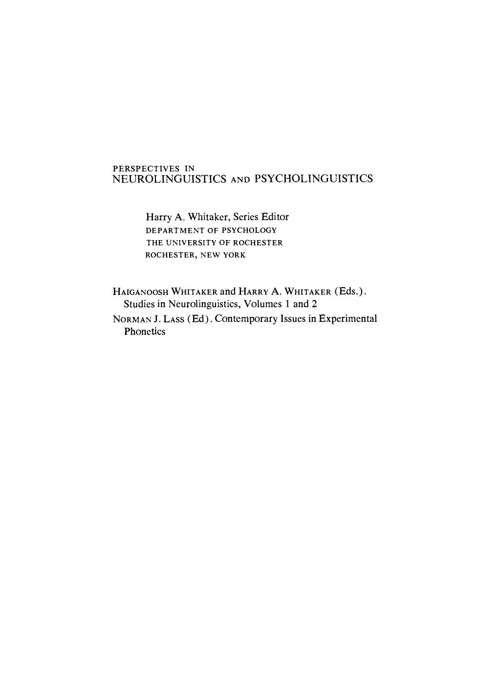 Contemporary Issues in Experimental Phonetics by Norman Lass (Eds.)