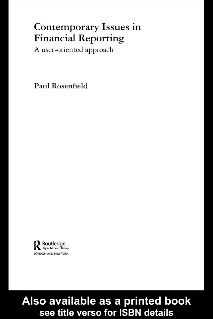 Contemporary Issues in Financial Reporting (Routledge New Works in Accounting History) by Paul Rosenfield