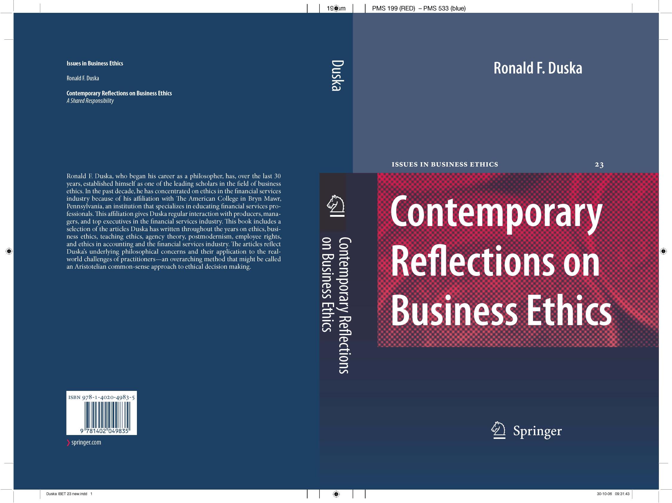 Contemporary Reflections on Business Ethics (Issues in Business Ethics) by Ronald F. Duska
