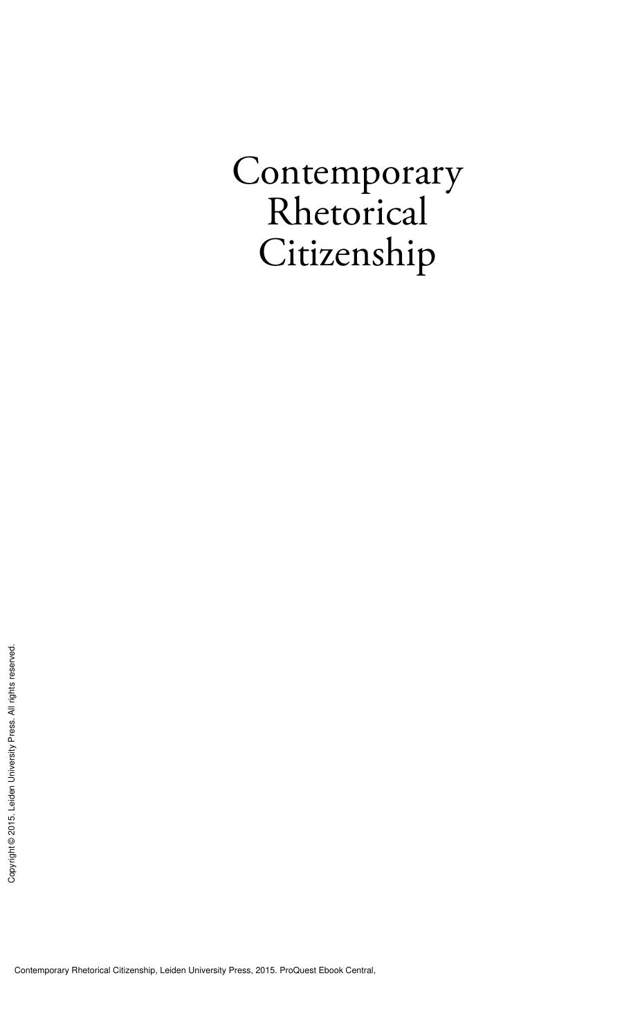 Contemporary Rhetorical Citizenship by Christian Kock; Lisa Villadsen