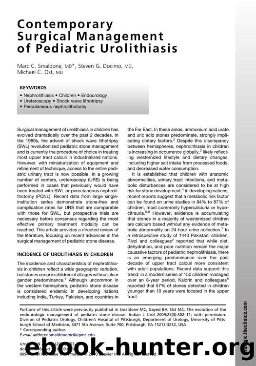 Contemporary Surgical Management of Pediatric Urolithiasis by Marc C. Smaldone MD & Steven G. Docimo MD & Michael C. Ost MD