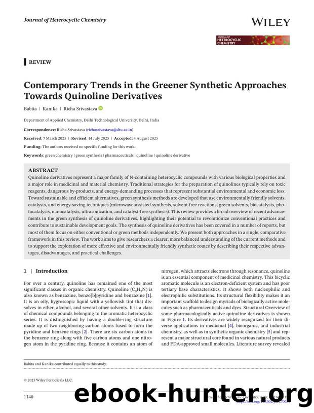 Contemporary Trends In The Greener Synthetic Approaches Towards Quinoline Derivatives by Unknown