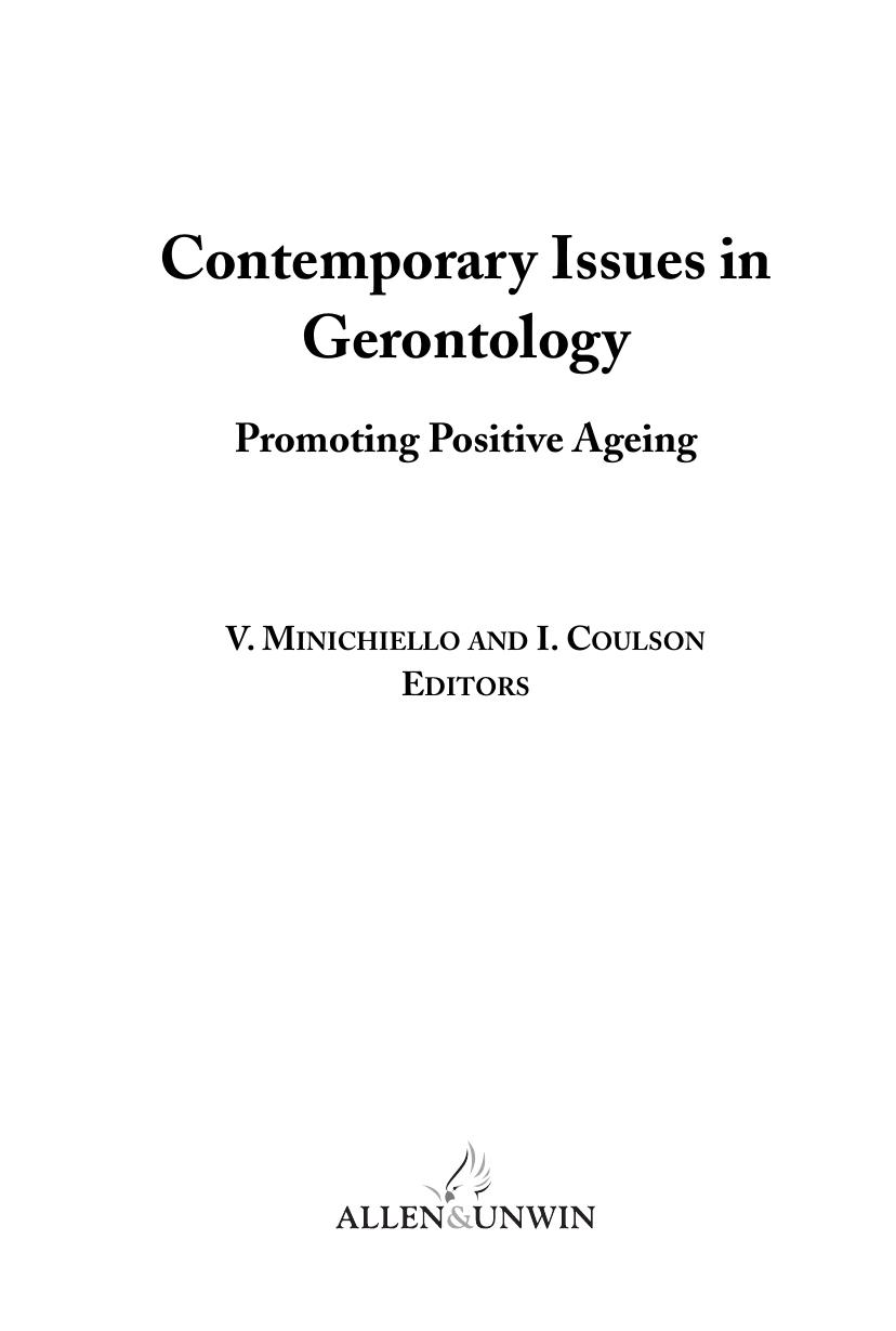 Contemporary issues in gerontology: promoting positive ageing by Victor Minichiello Irene Coulson