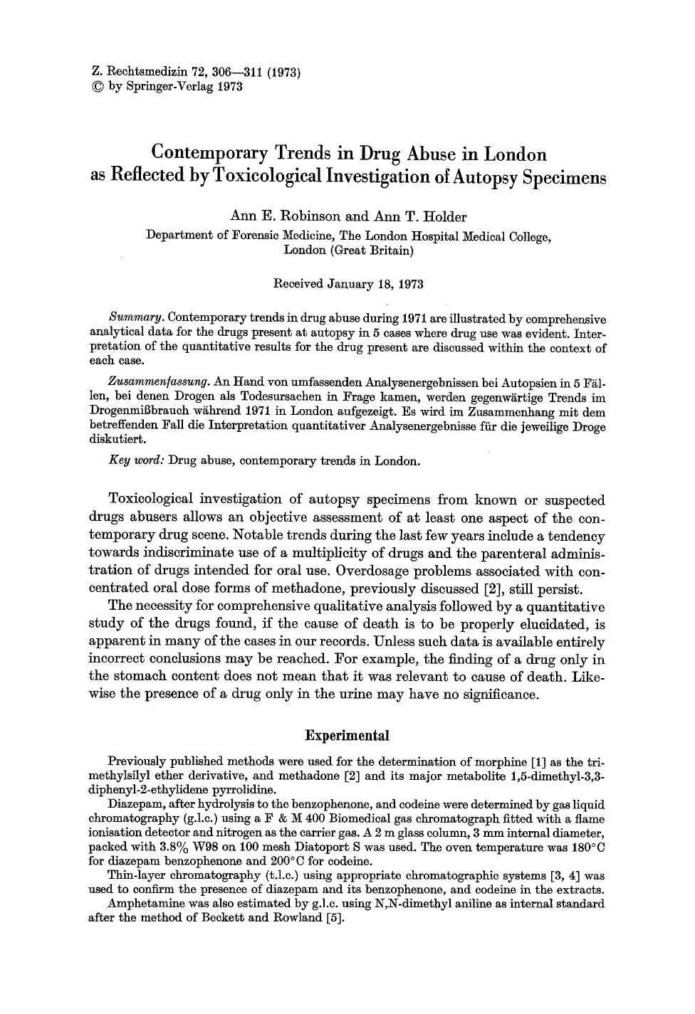 Contemporary trends in drug abuse in London as reflected by toxicological investigation of autopsy specimens by Unknown