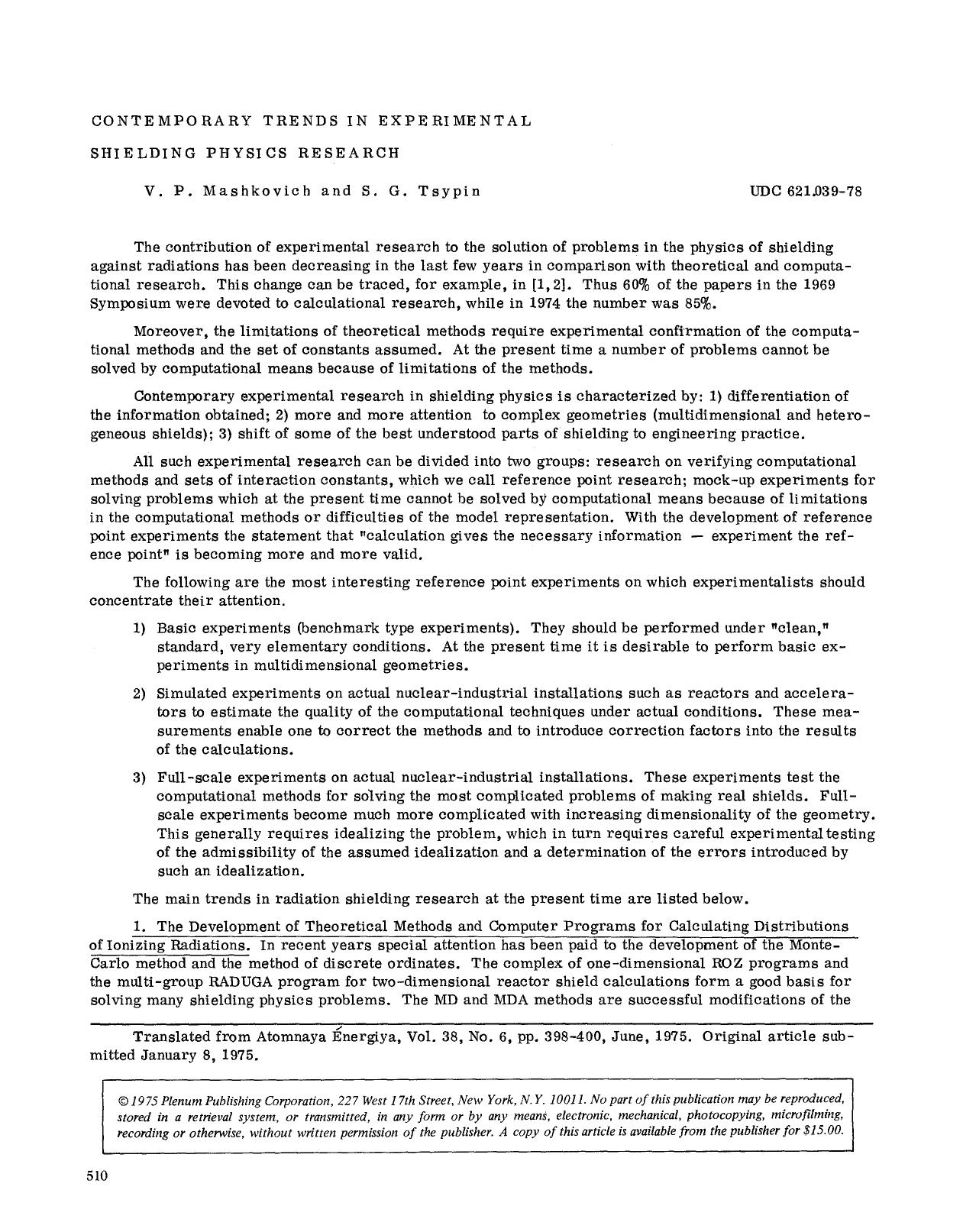 Contemporary trends in experimental shielding physics research by Unknown