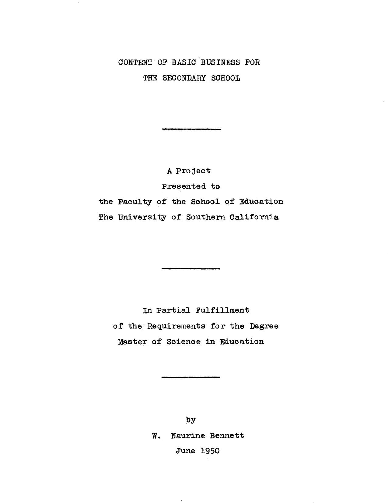 Content of basic business for the secondary school by Bennett W. Naurine Case