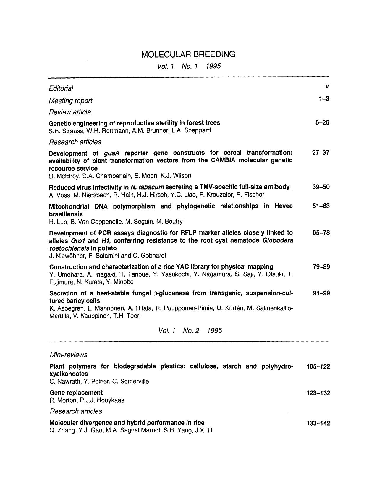 Content to volume 1 of Molecular Breeding by Unknown