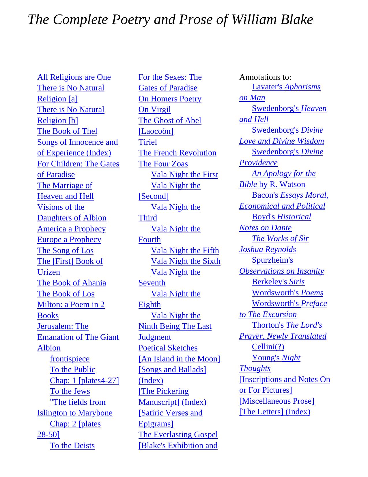 Contents by complete poetry & prose