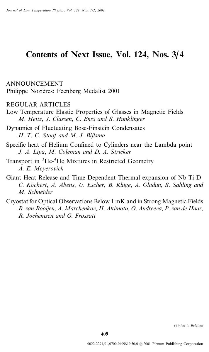 Contents of Next Issue, Vol. 124, Nos. 34 by Unknown