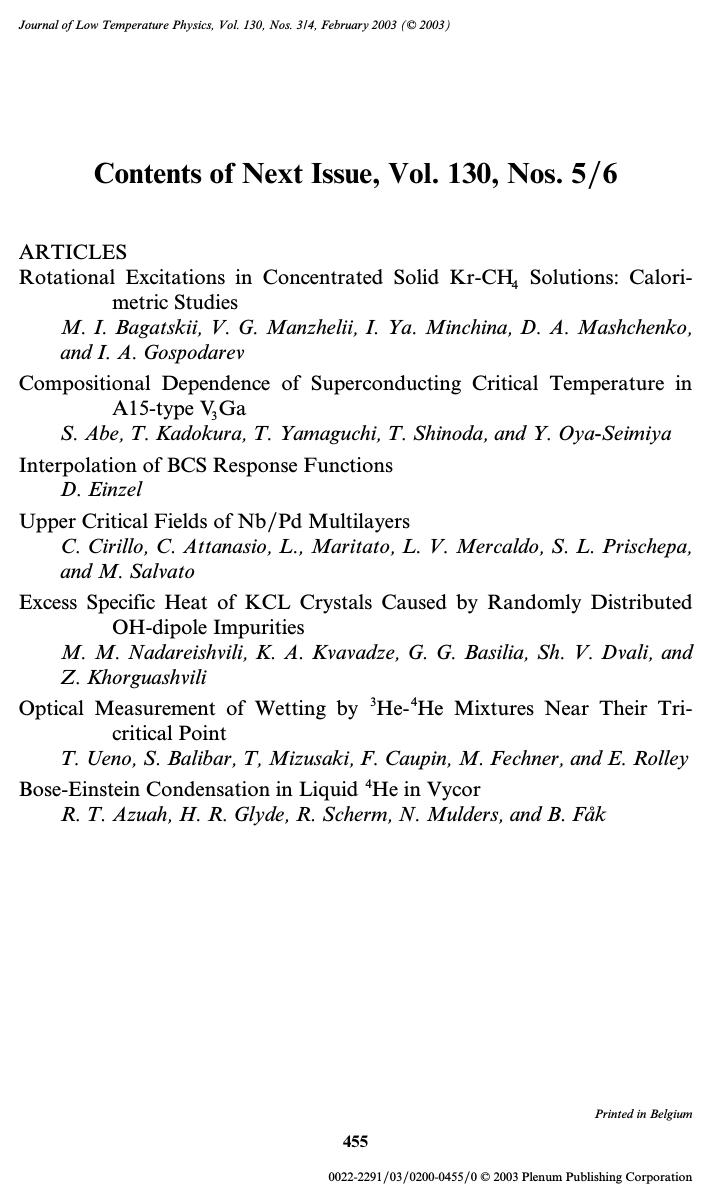 Contents of Next Issue, Vol. 130, Nos. 56 by Unknown