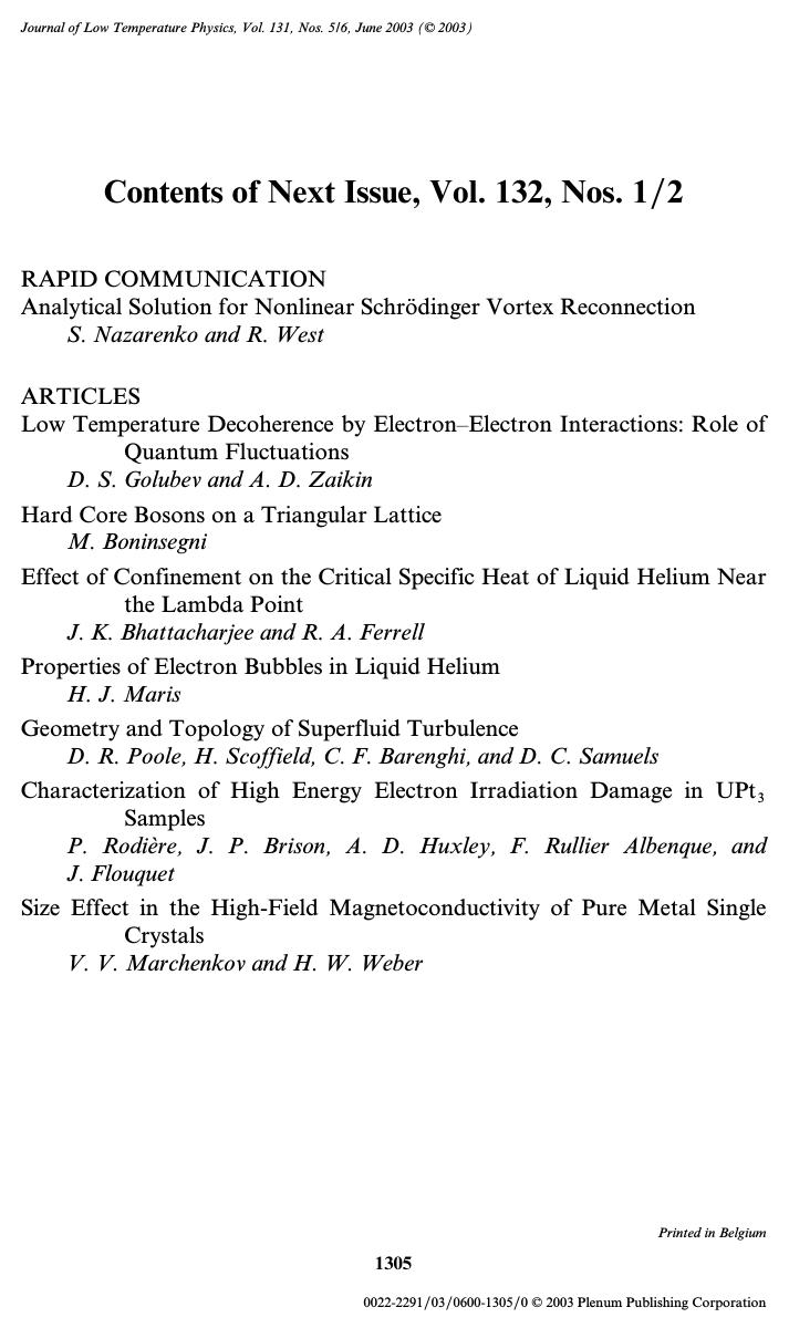 Contents of Next Issue, Vol. 132, Nos. 12 by Unknown