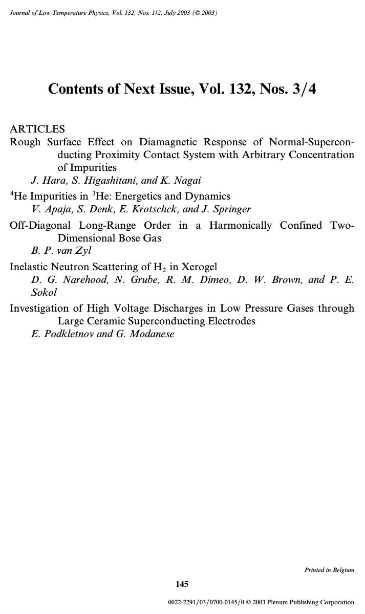 Contents of Next Issue, Vol. 132, Nos. 34 by Unknown