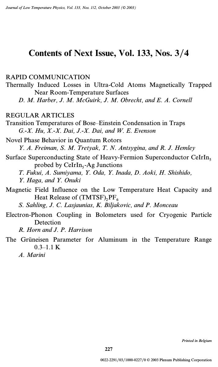 Contents of Next Issue, Vol. 133, Nos. 34 by Unknown