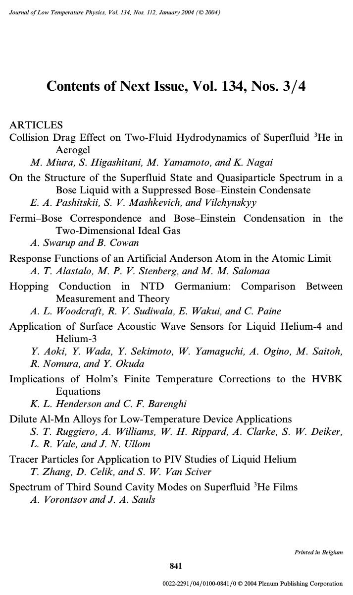 Contents of Next Issue, Vol. 134, Nos. 34 by Unknown