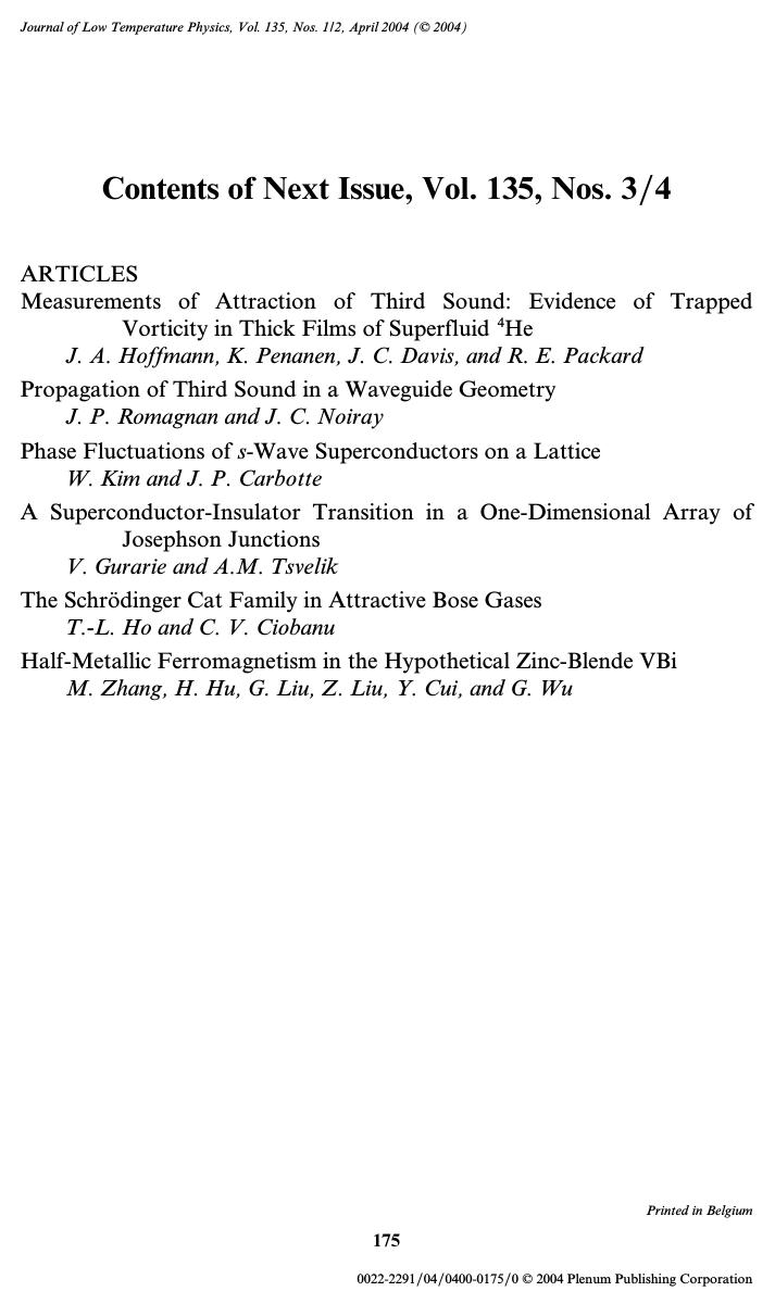 Contents of Next Issue, Vol. 135, Nos. 34 by Unknown