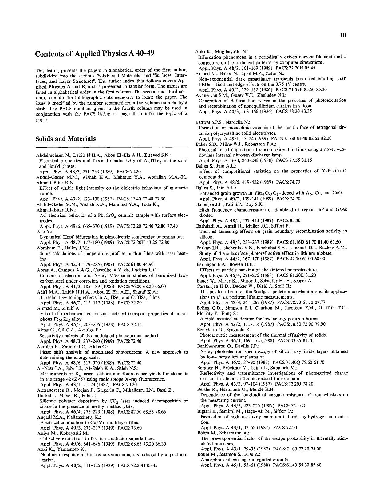 Contents of applied physics a 40-49 by Unknown