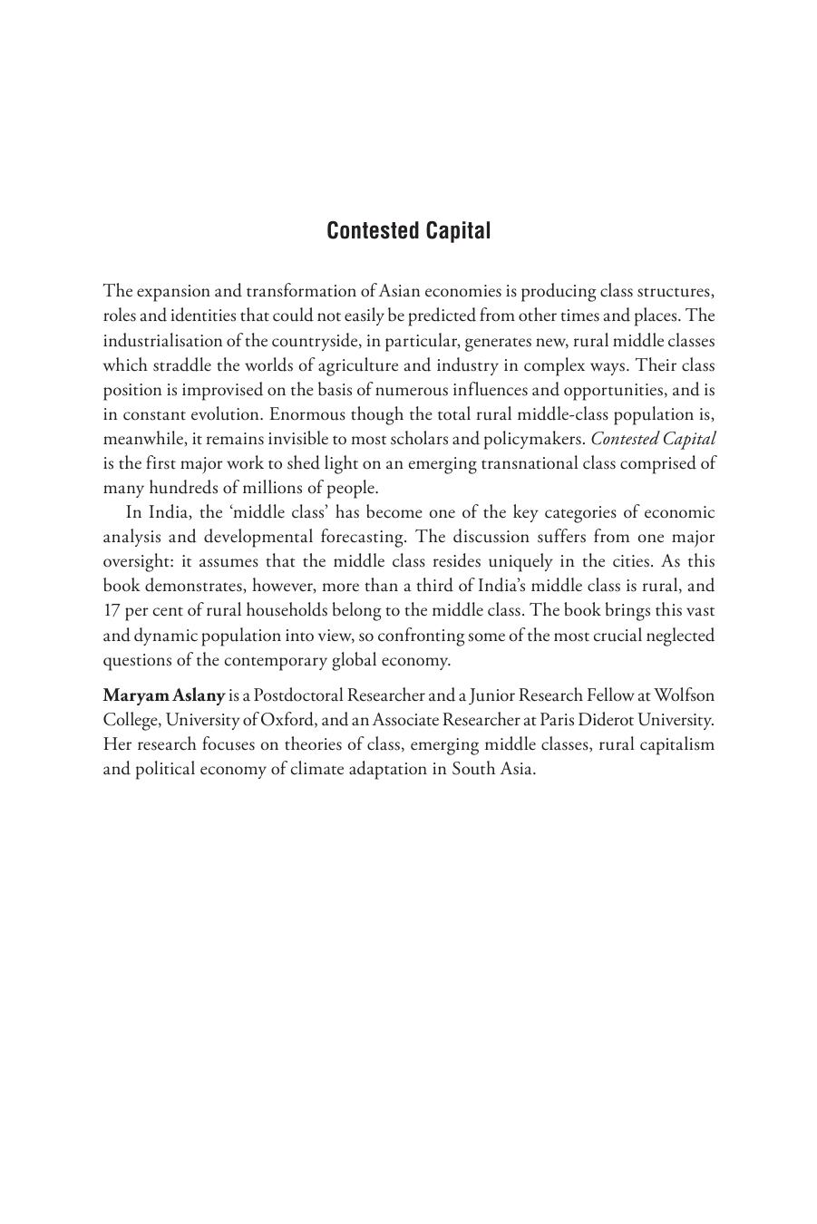 Contested Capital: Rural Middle Classes in India by Maryam Aslany
