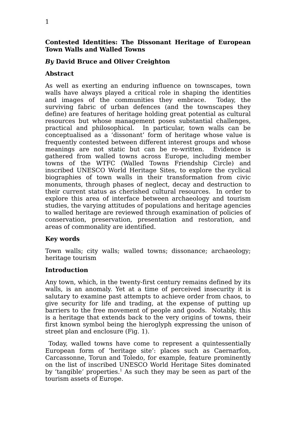 Contested Identities: The Dissonant Heritage of European Town Walls and Walled Towns by Bruce David Creighton Oliver