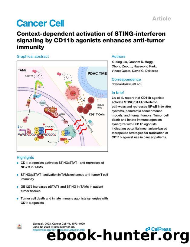 Context-dependent activation of STING-interferon signaling by CD11b agonists enhances anti-tumor immunity by unknow