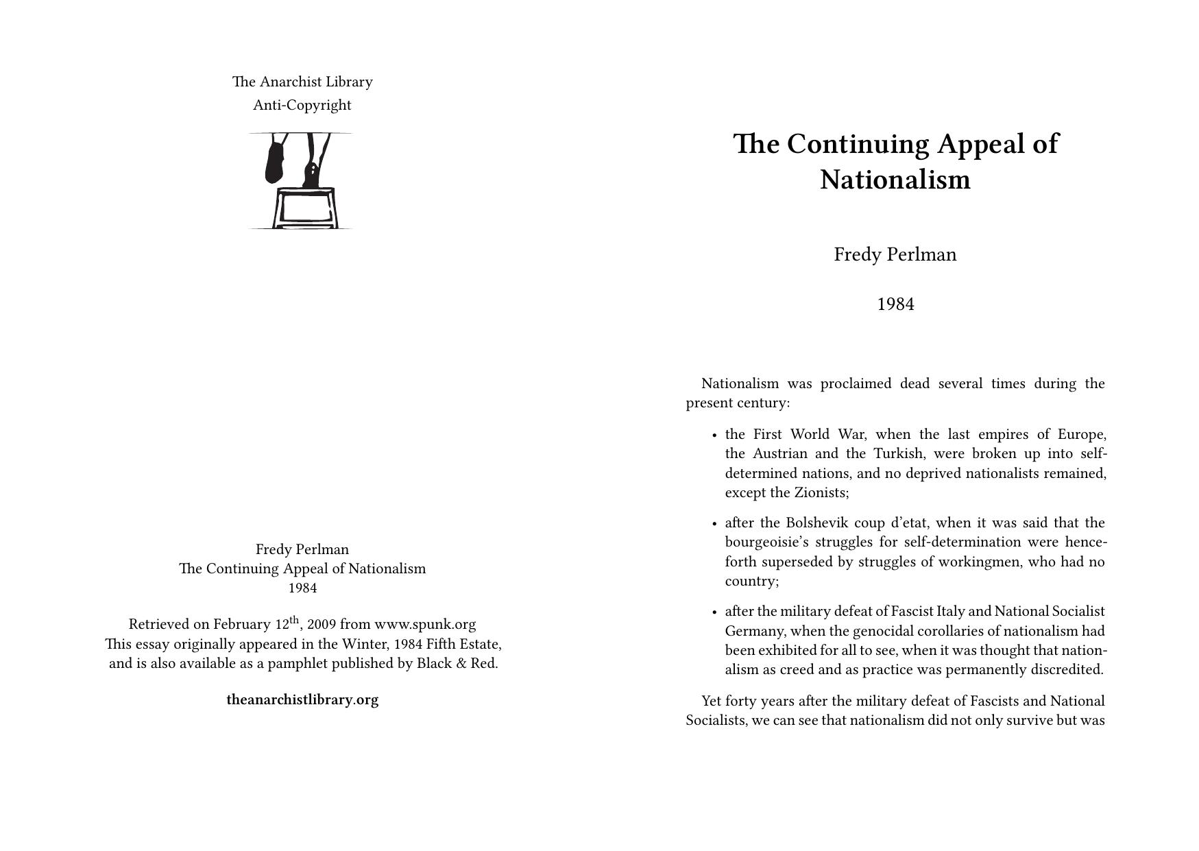 Continuing Appeal of Nationalism by Fredy Perlman