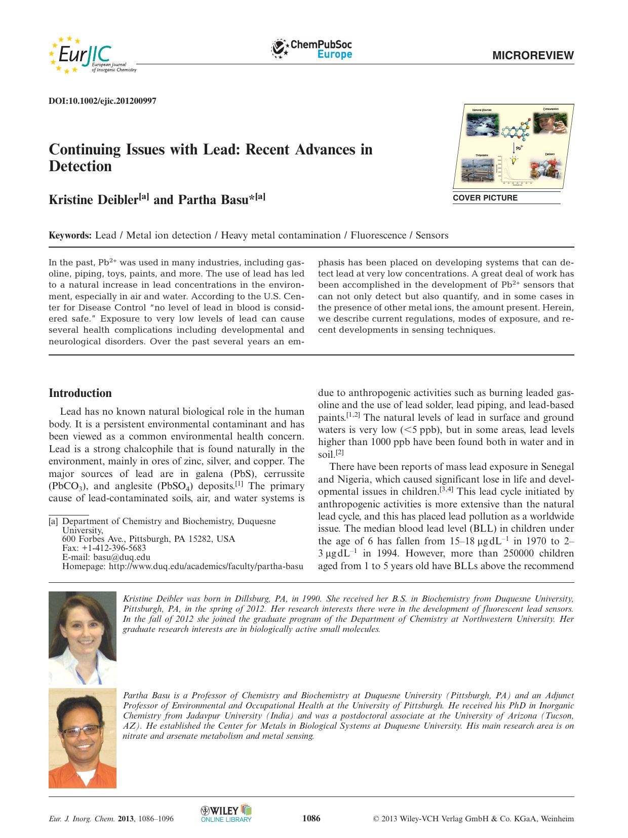 Continuing Issues with Lead: Recent Advances in Detection by Unknown
