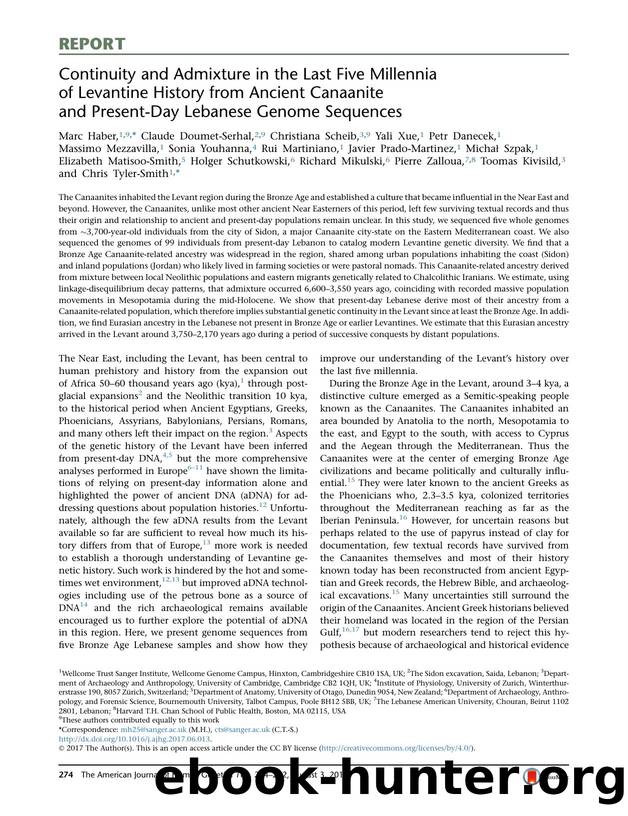 Continuity and Admixture in the Last Five Millennia of Levantine History from Ancient Canaanite and Present-Day Lebanese Genome Sequences by unknow